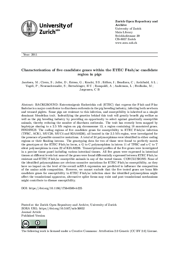 (PDF) Characterisation of five candidate genes within the ETEC F4ab/ac ...