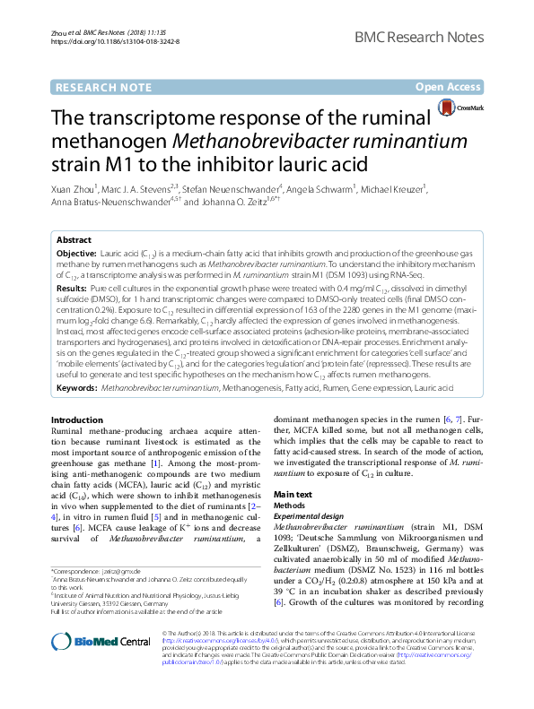 (PDF) The transcriptome response of the ruminal methanogen ...