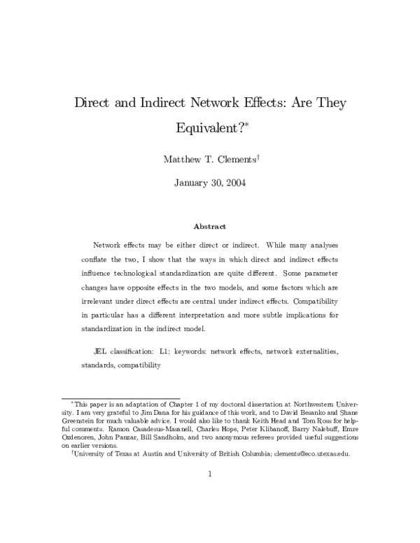 (PDF) Direct and indirect network effects: are they equivalent?