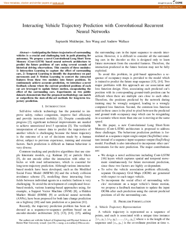 (PDF) Interacting Vehicle Trajectory Prediction with Convolutional ...