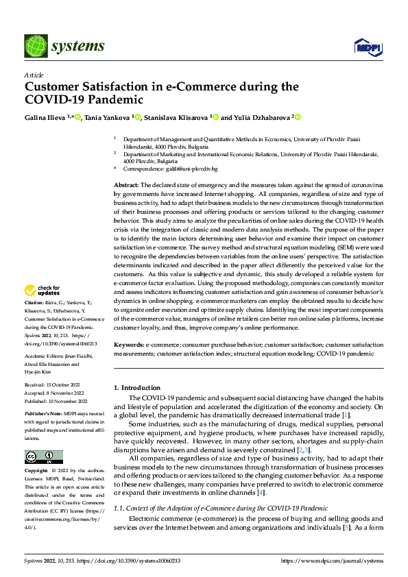 (PDF) Customer Satisfaction in e-Commerce during the COVID-19 Pandemic