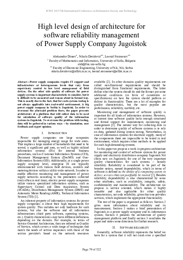 (PDF) High level design of architecture for software reliability ...