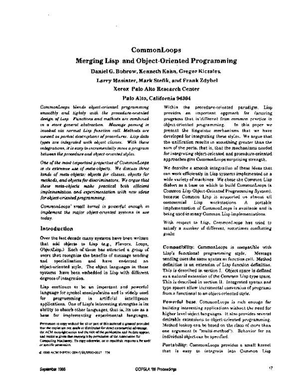 (PDF) CommonLoops: merging Lisp and object-oriented programming
