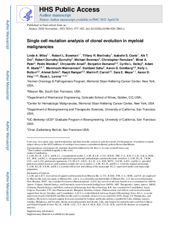 (PDF) Single-cell mutation analysis of clonal evolution in myeloid ...