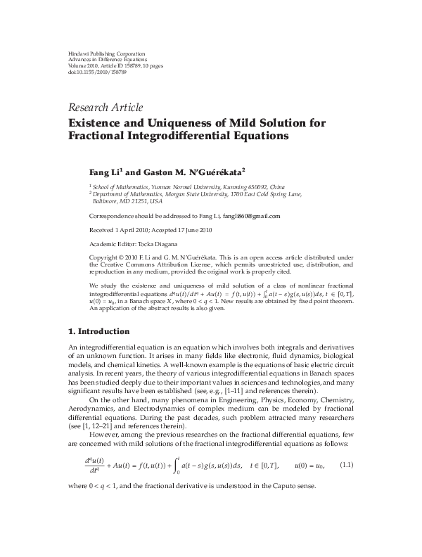 (PDF) Existence and Uniqueness of Mild Solution for Fractional ...