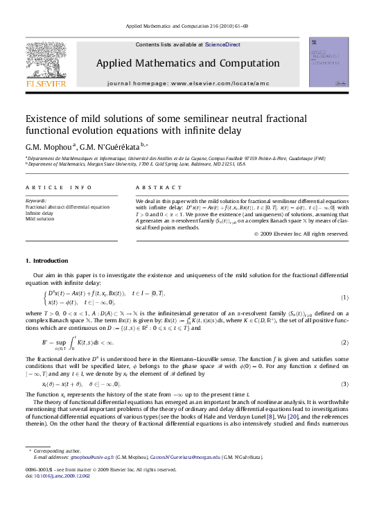 (PDF) Existence of mild solutions of some semilinear neutral fractional ...