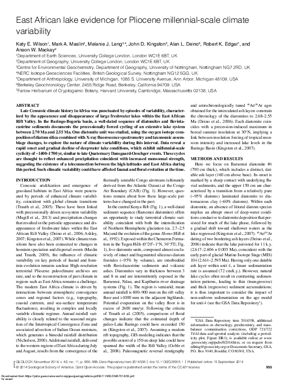 (PDF) East African lake evidence for Pliocene millennial-scale climate ...
