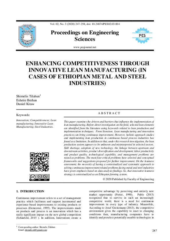 (PDF) Enhancing Competitiveness Through Innovative Lean Manufacturing