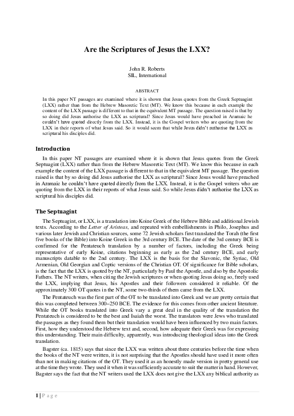 (PDF) Are the Scriptures of Jesus the LXX?