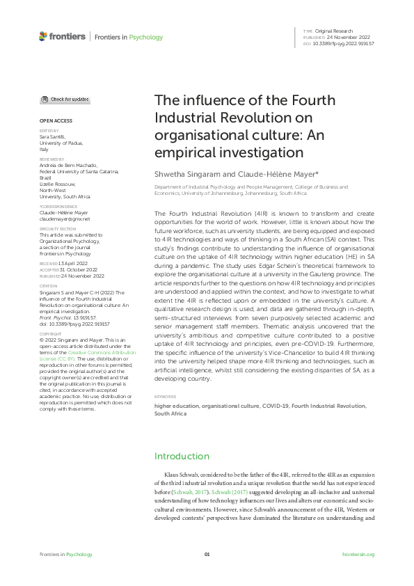 (PDF) The influence of the Fourth Industrial Revolution on ...
