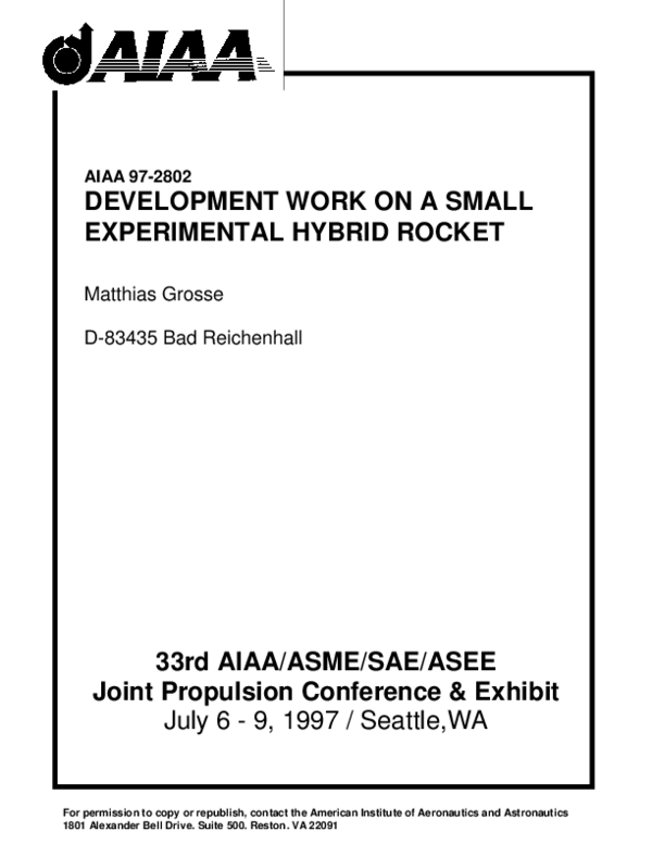 (PDF) Development work on a small experimental hybrid rocket