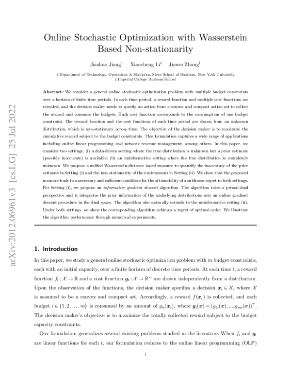 (PDF) Online Stochastic Optimization with Wasserstein Based Non ...