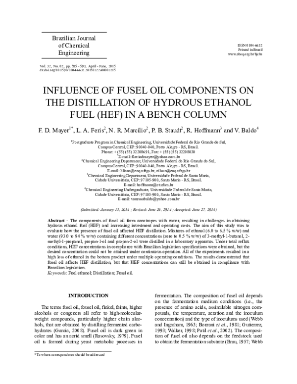 (PDF) Influence of Fusel Oil Components on the Distillation of Hydrous ...
