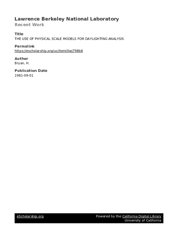 (PDF) The Use of Physical Scale Models for Daylighting Analysis