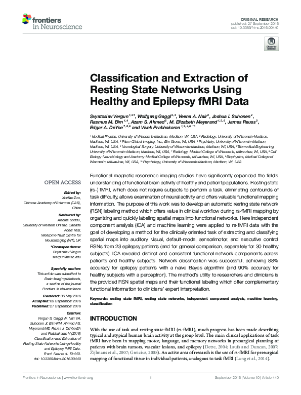(PDF) Classification and Extraction of Resting State Networks Using ...