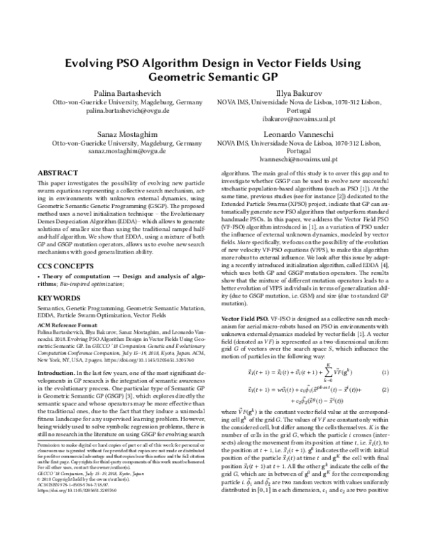 (PDF) Evolving PSO algorithm design in vector fields using geometric ...