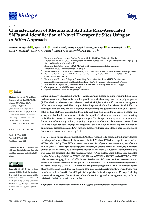 (PDF) Characterization of Rheumatoid Arthritis Risk-Associated SNPs and ...