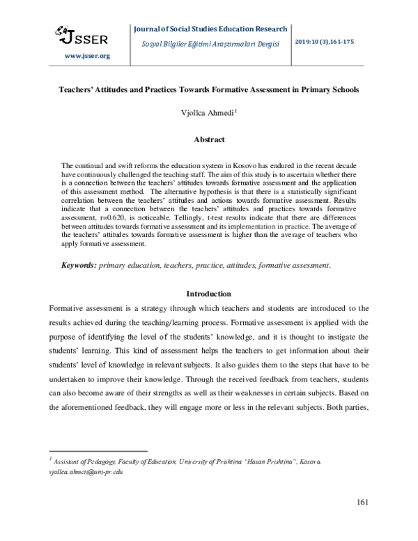 (PDF) Teachers’ Attitudes and Practices Towards Formative Assessment in ...