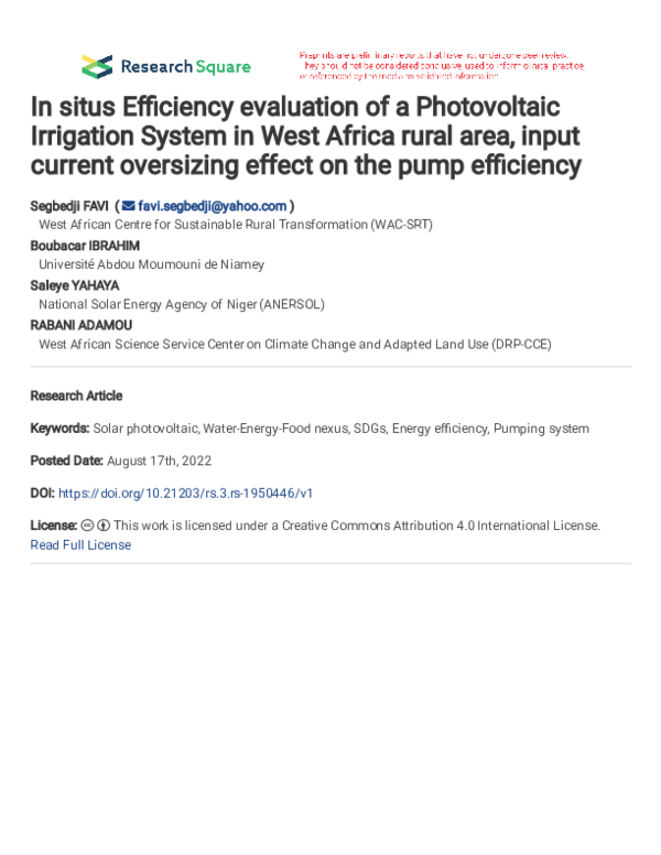 (PDF) In situs Efficiency evaluation of a Photovoltaic Irrigation ...