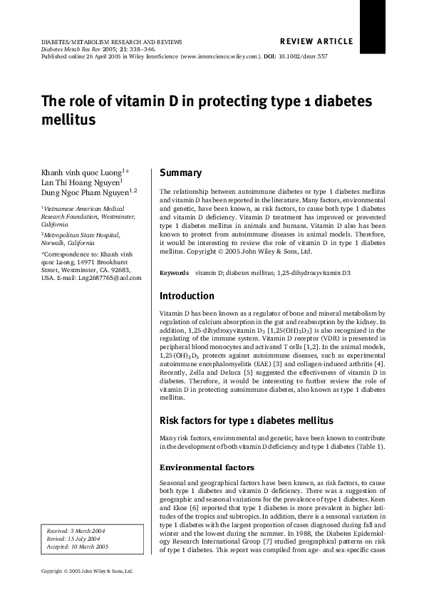The role of vitamin D in protecting type 1 diabetes mellitus