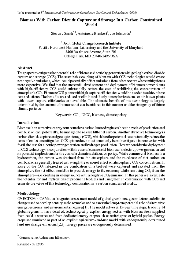 (PDF) Biomass with carbon dioxide capture and storage in a carbon ...