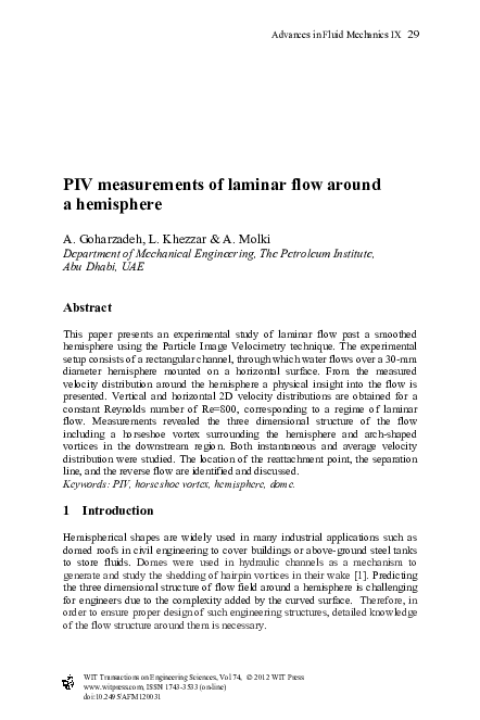 (PDF) PIV measurements of laminar flow around a hemisphere
