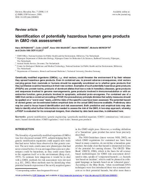 (PDF) Identification of potentially hazardous human gene products in ...