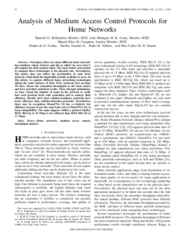 (PDF) Analysis of Medium Access Control Protocols for Home Networks