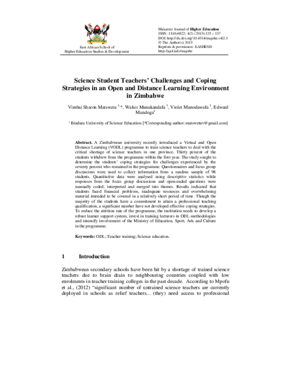 (PDF) Science Student Teachers’ Challenges and Coping Strategies in an ...
