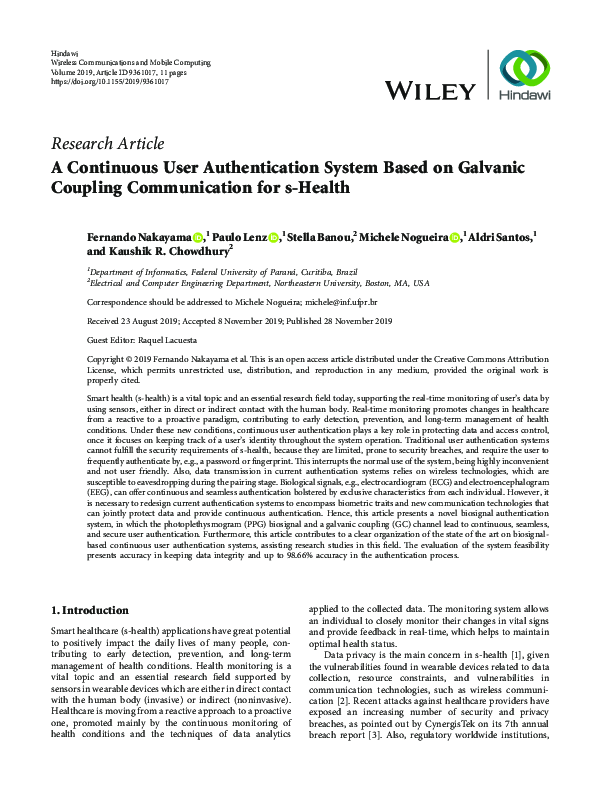 (PDF) A Continuous User Authentication System Based on Galvanic ...
