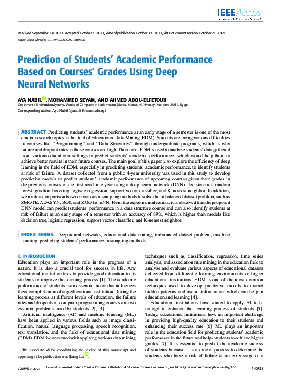(PDF) Prediction of Students’ Academic Performance Based on Courses ...