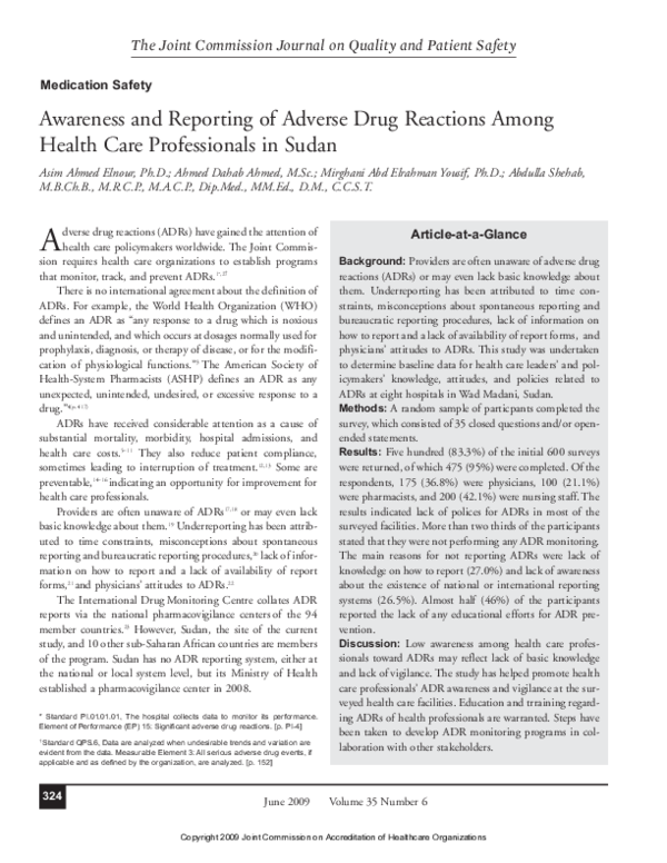 (PDF) Awareness and Reporting of Adverse Drug Reactions Among Health ...