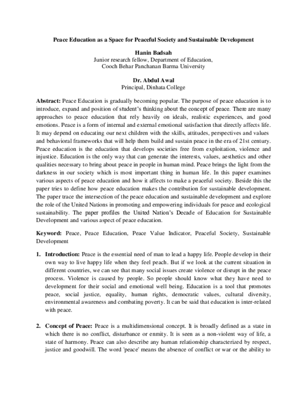 (PDF) Peace Education as a Space for Peaceful Society and Sustainable ...