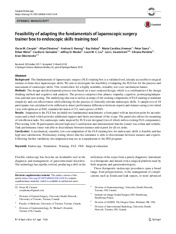 (PDF) Feasibility of adapting the fundamentals of laparoscopic surgery ...