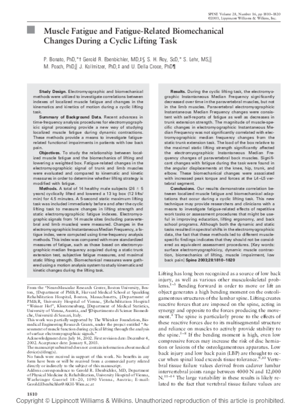 (PDF) Muscle Fatigue and Fatigue-Related Biomechanical Changes During a ...
