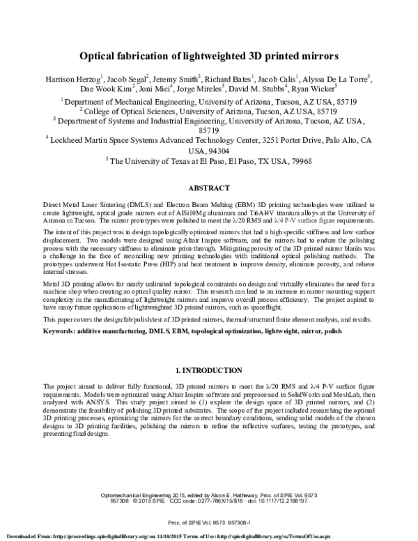 (PDF) Optical fabrication of lightweighted 3D printed mirrors Alyssa De La Torre Academia.edu