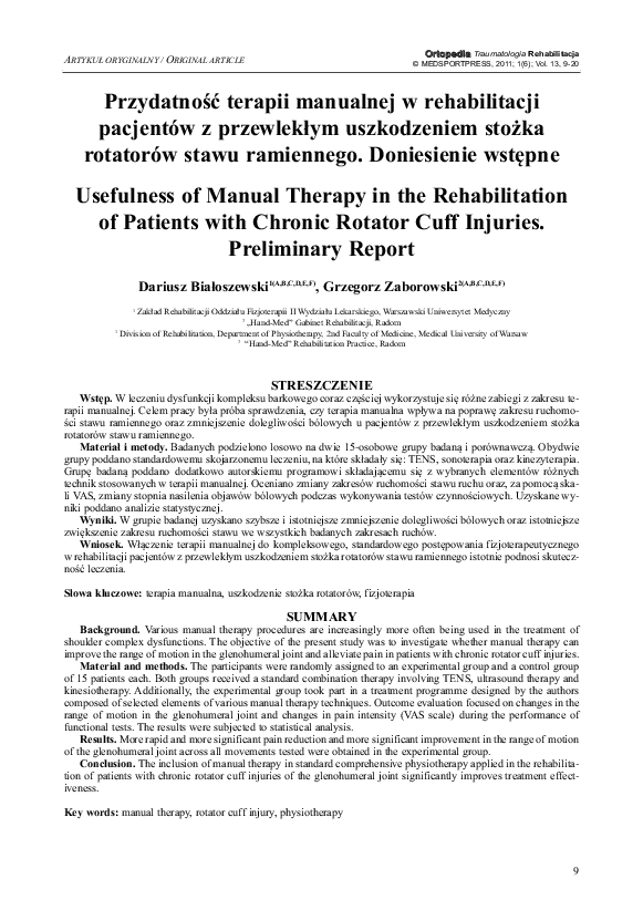 (PDF) Usefulness of manual therapy in the rehabilitation of patients ...