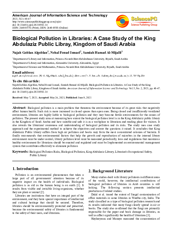 (PDF) Biological Pollution in Libraries: A Case Study of the King ...