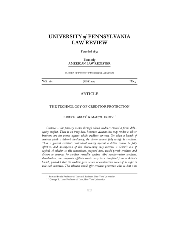 Pdf The Technology Of Creditor Protection