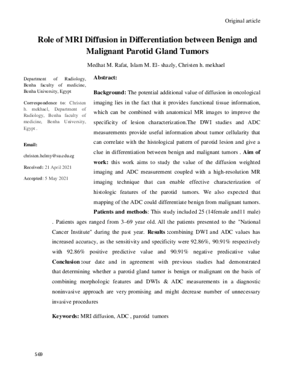 (PDF) Role of MRI diffusion in differentiation between benign and ...