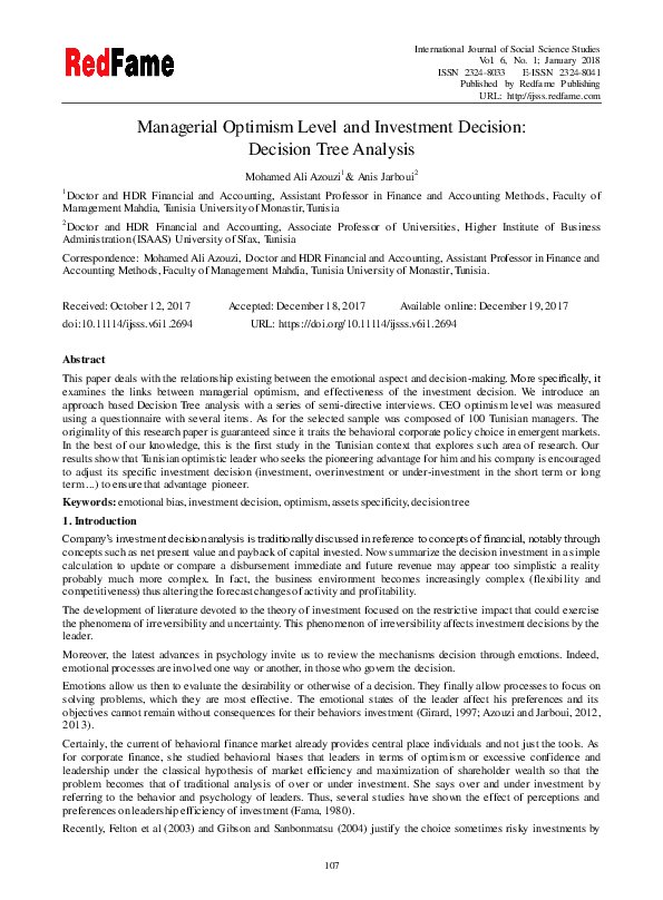 (PDF) Managerial Optimism Level and Investment Decision: Decision Tree ...