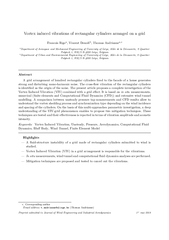 (PDF) Vortex induced vibrations of rectangular cylinders arranged on a ...
