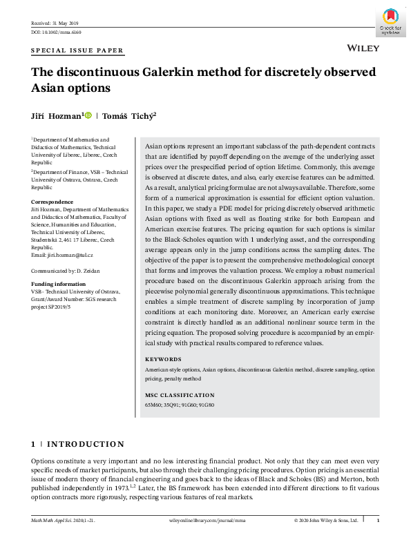 (PDF) The discontinuous Galerkin method for discretely observed Asian ...