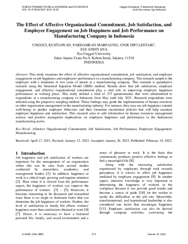 (PDF) The Effect of Affective Organizational Commitment, Job ...