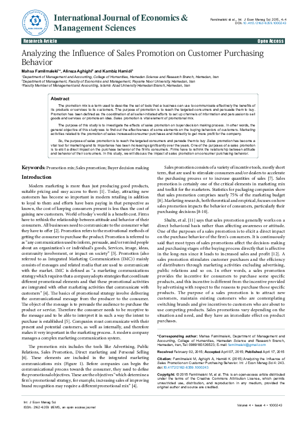 (PDF) Analyzing the Influence of Sales Promotion on Customer Purchasing ...