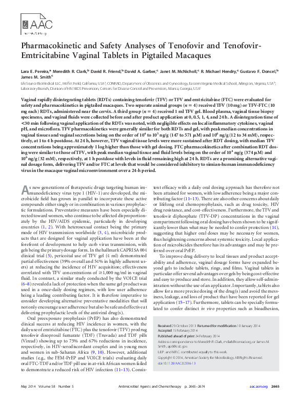 (PDF) Pharmacokinetic and Safety Analyses of Tenofovir and Tenofovir ...