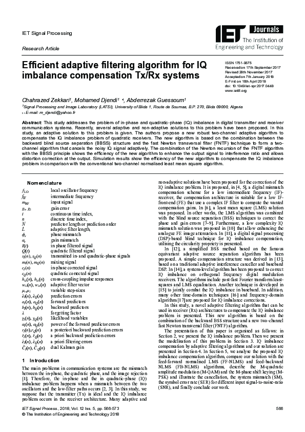 (PDF) Efficient adaptive filtering algorithm for IQ imbalance ...