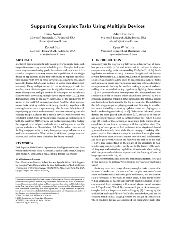 (PDF) Supporting Complex Tasks Using Multiple Devices