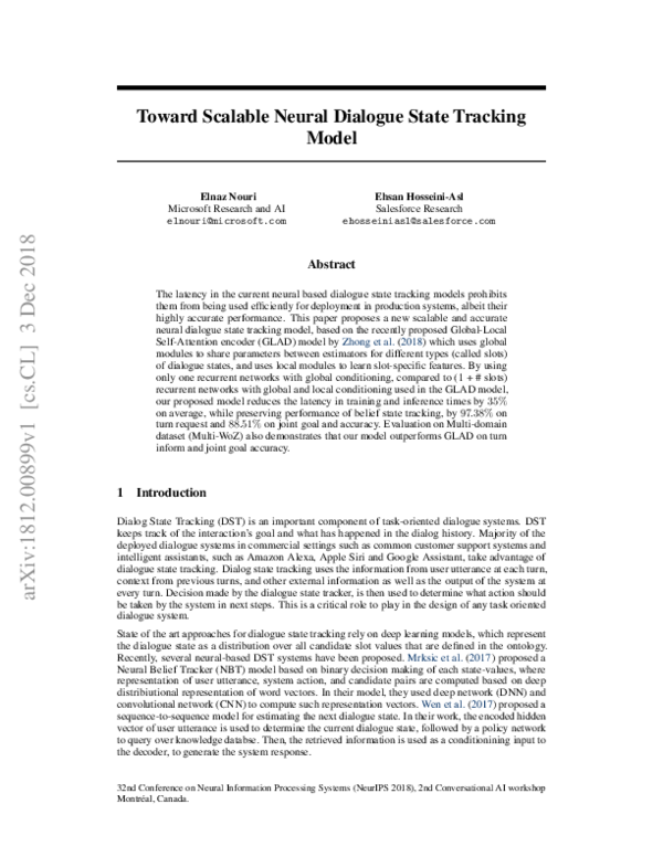 (PDF) Toward Scalable Neural Dialogue State Tracking Model