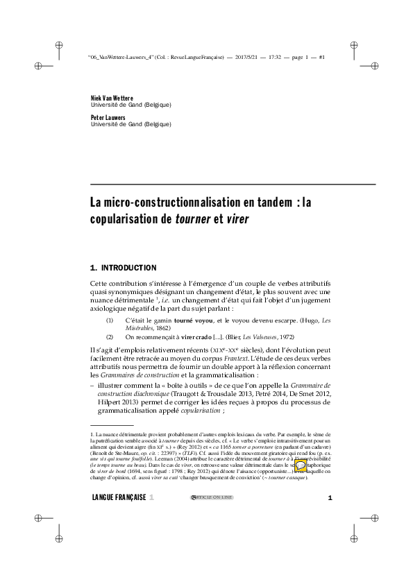 (PDF) La micro-constructionnalisation en tandem : la copularisation de ...